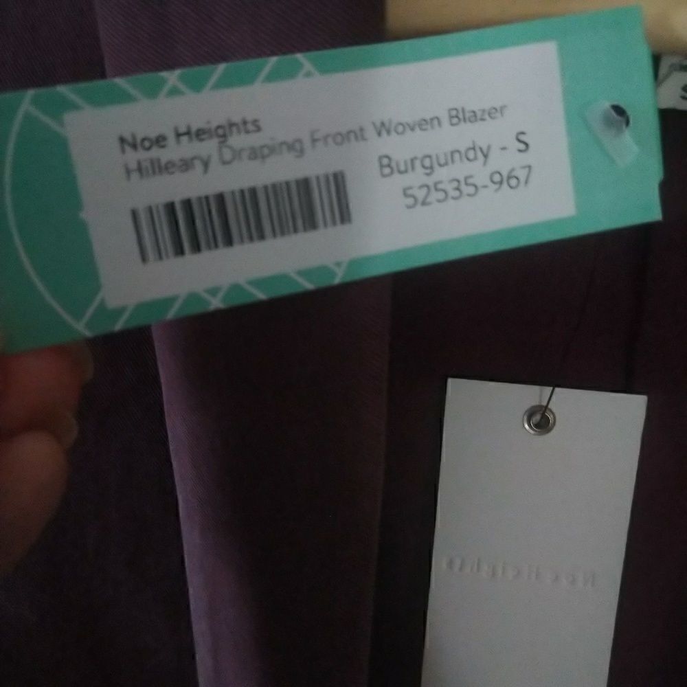 Noe Heights Purple Blazer, NWT Draping Front Burgundy Jacket, Size Small - Picture 7 of 8
